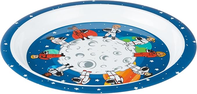3 Piece Kids Dinnerware Set, Space Themed, BPA-Free Melamine, Multicolor, Toddler Feeding Set