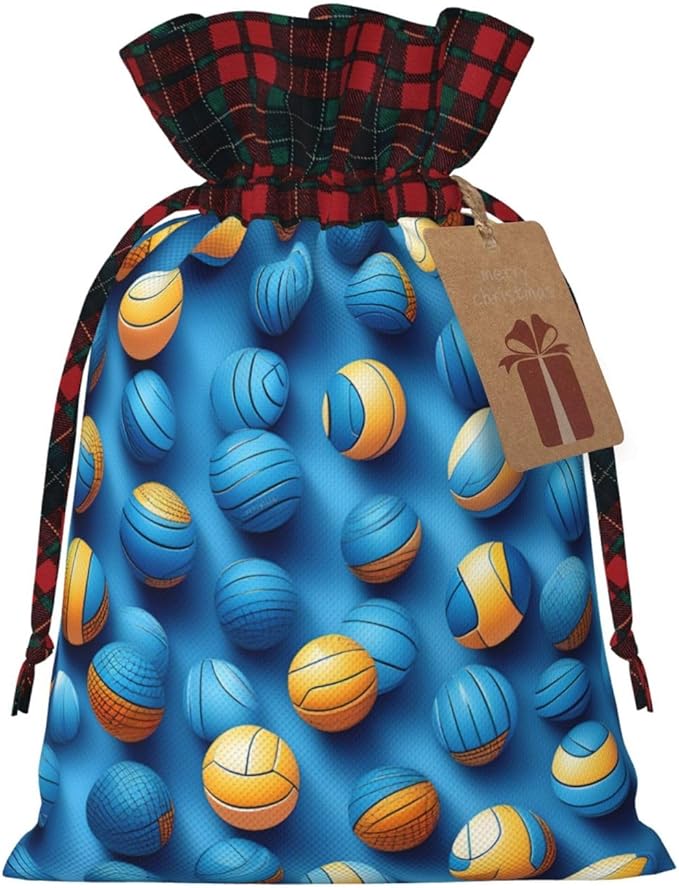 PULaif Blue Volleyball Christmas Drawstring Gift Bags, Large Size Christmas Bags For Gifts Party Favors, Xmas Gift Bags