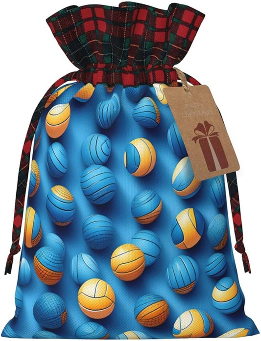 PULaif Blue Volleyball Christmas Drawstring Gift Bags, Large Size Christmas Bags For Gifts Party Favors, Xmas Gift Bags