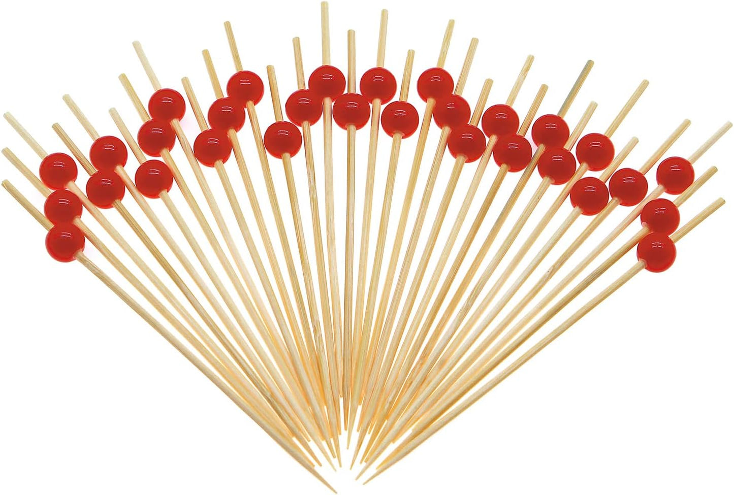 Minisland Red Pearl Cocktail Picks, 4.7 Inch Long Bamboo Fancy Toothpicks for Appetizers, Decorative Valentines Christmas Holiday Party Food Drink Garnish Fruit Kabob Skewer Sticks 100 Counts -MSL155