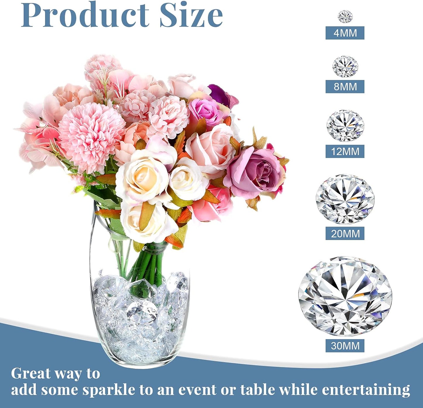 Hicarer 800-Piece Diamond Decorations - Acrylic Diamond Table Scatter Crystals for Vase Fillers, Party Decor (Clear, 30mm, 20mm, 12mm, 8mm, 4mm)