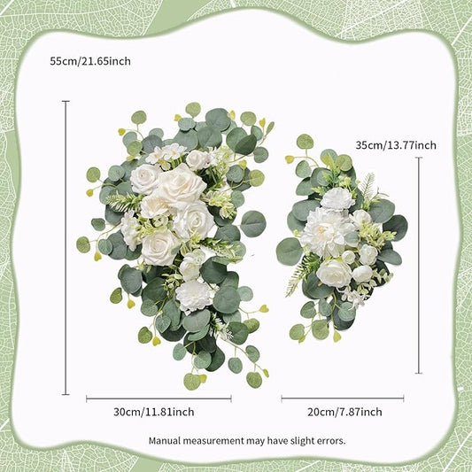 Artificial Wedding Arch Flowers for Wedding Sign,Set of 2 for Wedding Welcome Ceremony Sign,Faux Floral Swags,Wedding, Banquet and Reception Backdrop Floral Decoration (White)
