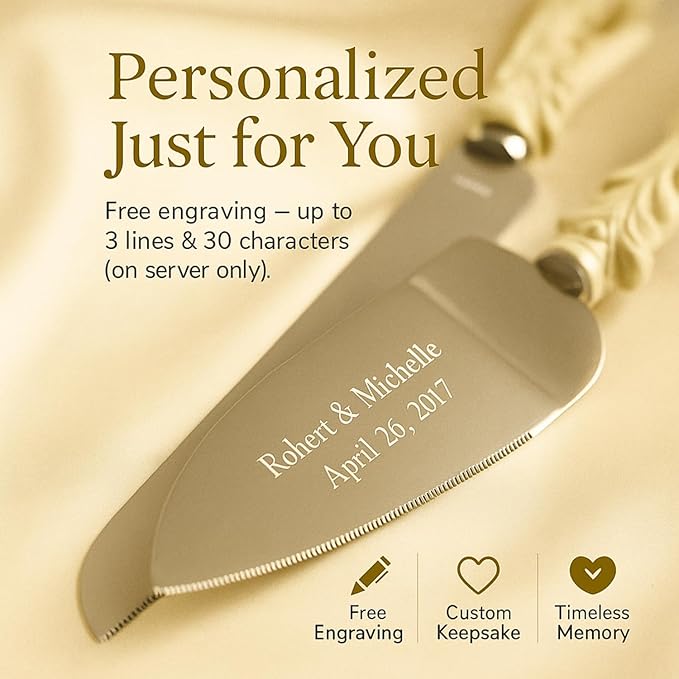 GIFTS INFINITY Personalized Wedding Cake Knife and Server Set with Engraving – Cake Cutting Utensil Set, Keepsake Gift for Wedding, Anniversary, Reception, Birthday & Other Occasions (2464)