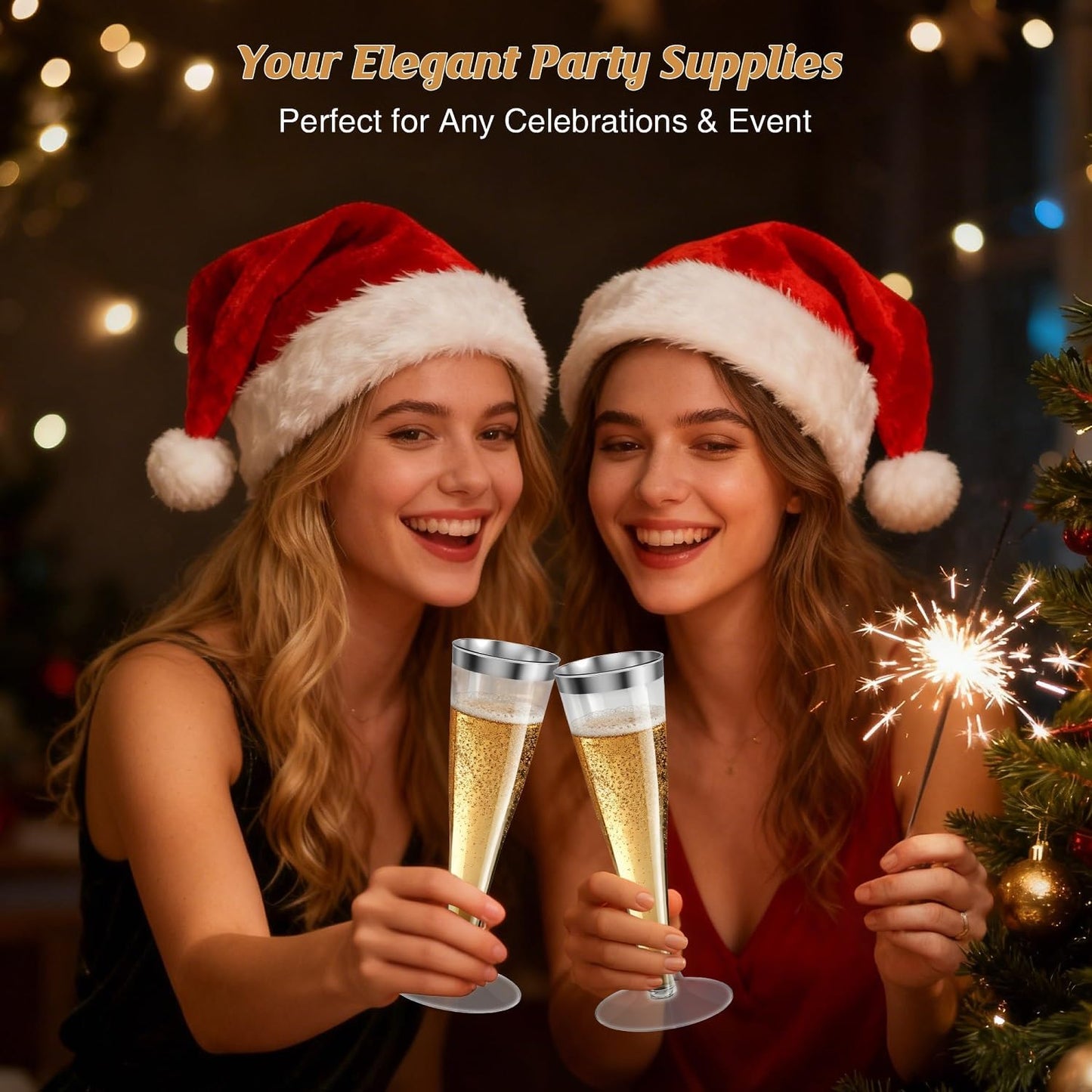 100 Pack Silver Rim Champagne Flutes Plastic Wine Glasses Disposable, 4.5 Oz Clear Silver Rim Mimosa Glasses for 2025 Engagement Wedding Birthday New Years Eve Xmas Party Supplies, Bulk Cocktail Cups