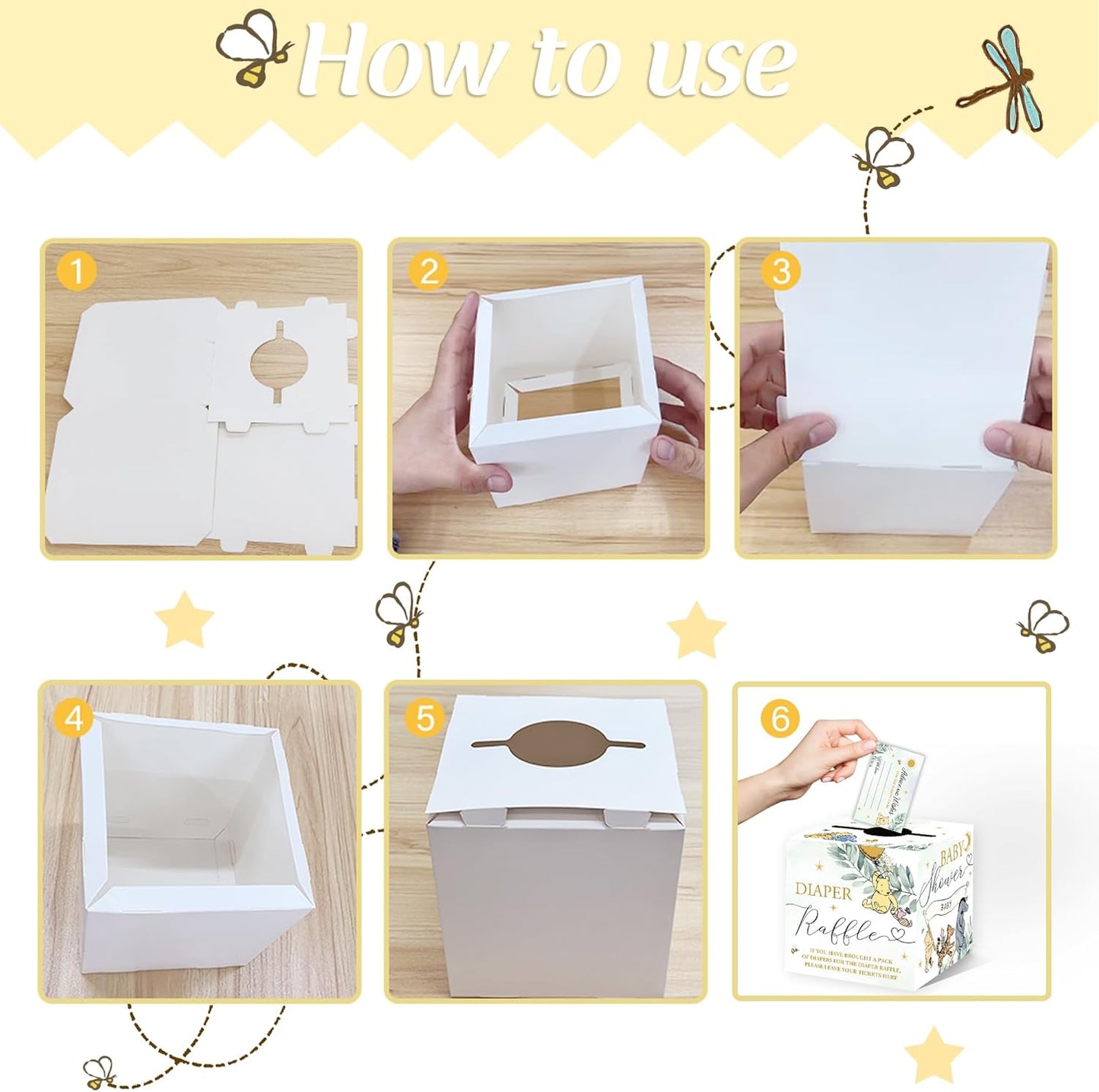 Winnie Baby Shower Games-Winnie Baby Shower Decorations-Pooh Party Decorations-Baby Shower Diaper Raffle Box With 50PCS Winnie Cards