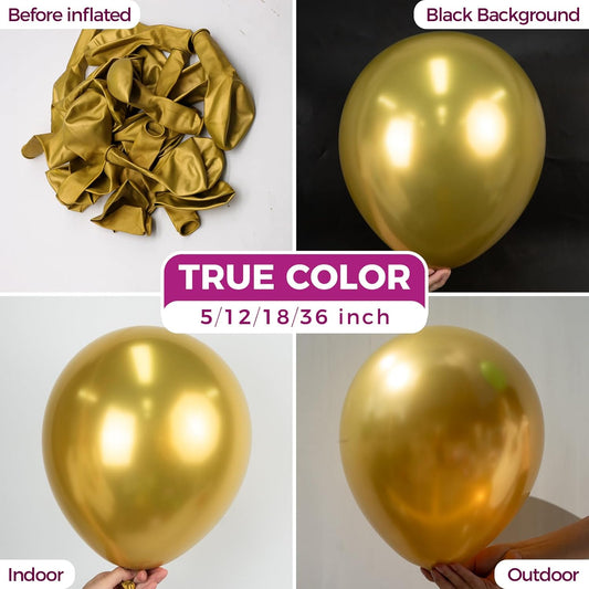 Bezente Gold Metallic Chrome Latex Balloons, 100 Pack 12 inch Gold Round Helium Balloons for Thanksgiving New Years Bridal Shower Graduation Christmas Golden Birthday Party Decorations 2025