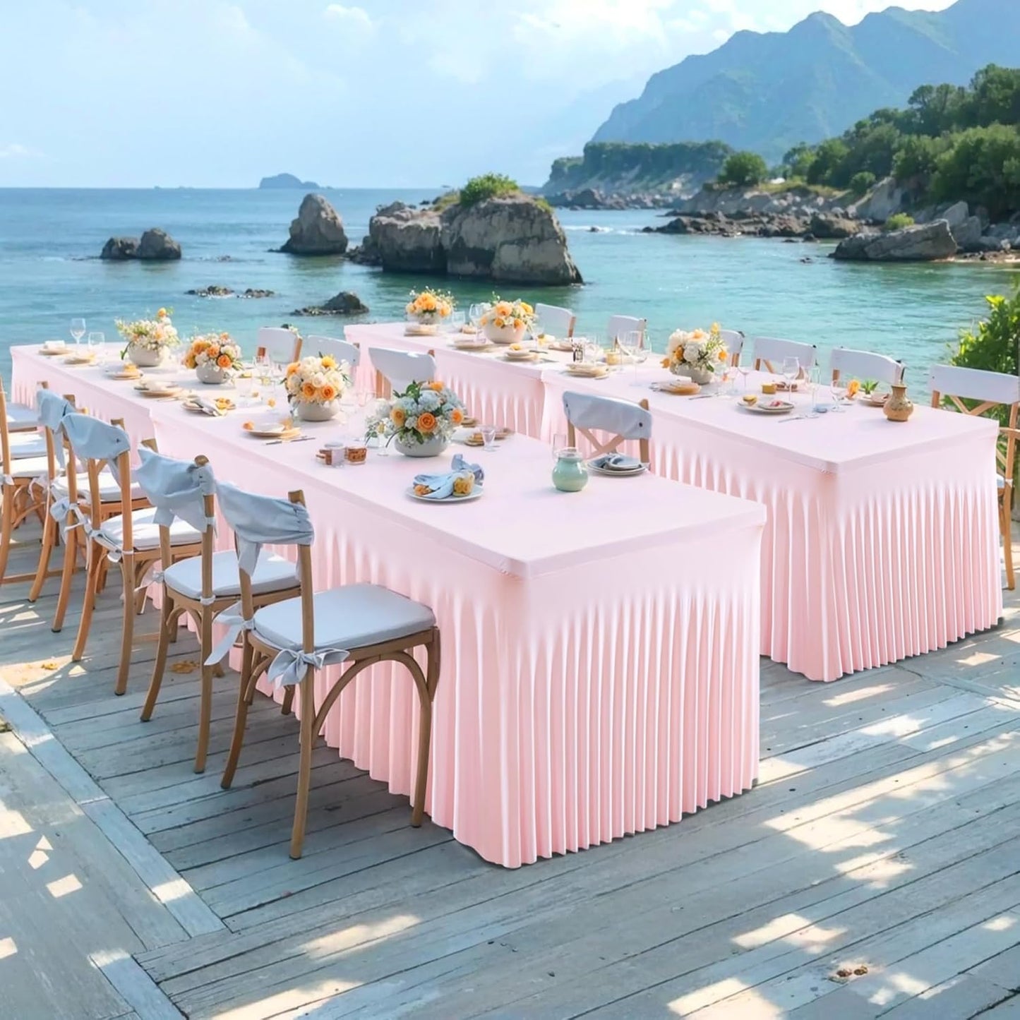 8 Pack Spandex Pink Fitted Table Cloth for 6ft Rectangle Tables Pink Stretch Tablecloth Table Covers Skirt Banquet Wrinkle Free Tablecloths for Parties Wedding