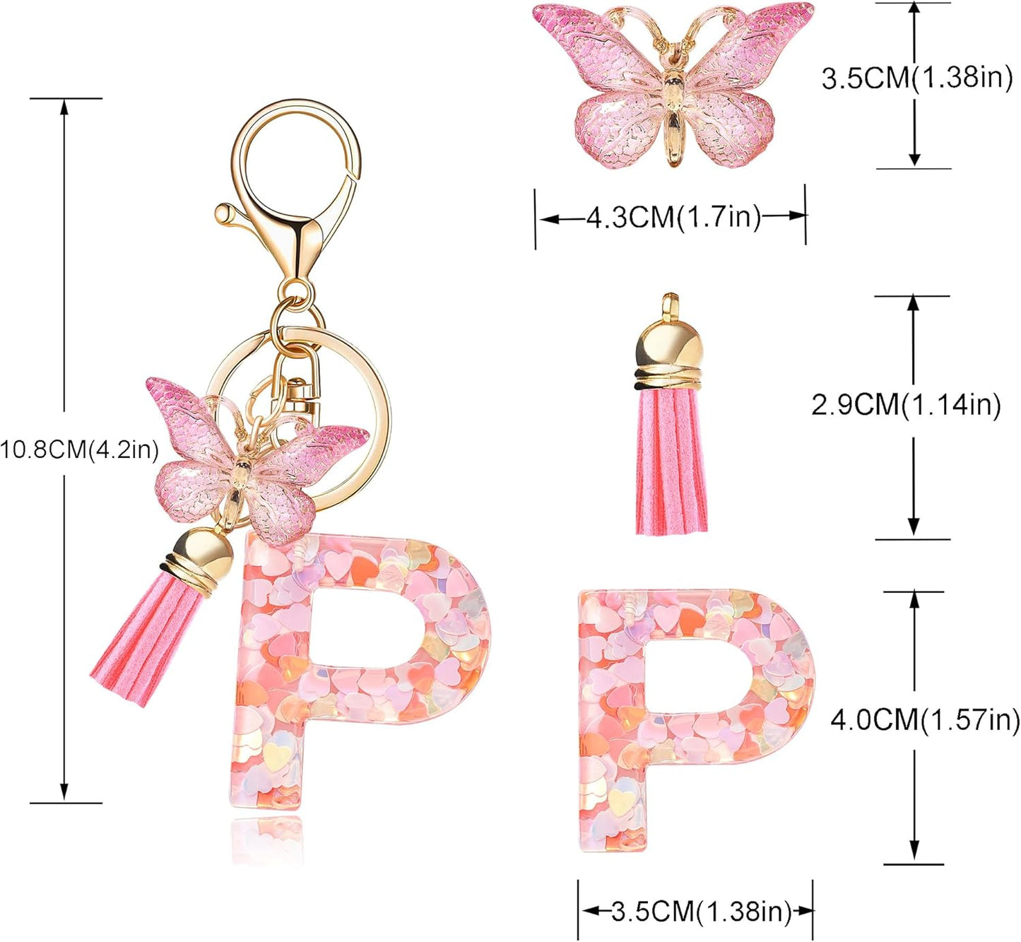 Fashion Alphabet Initial Letter Keychain Tassel Butterfly Pendant Key Ring for Purse Handbags Women Girl