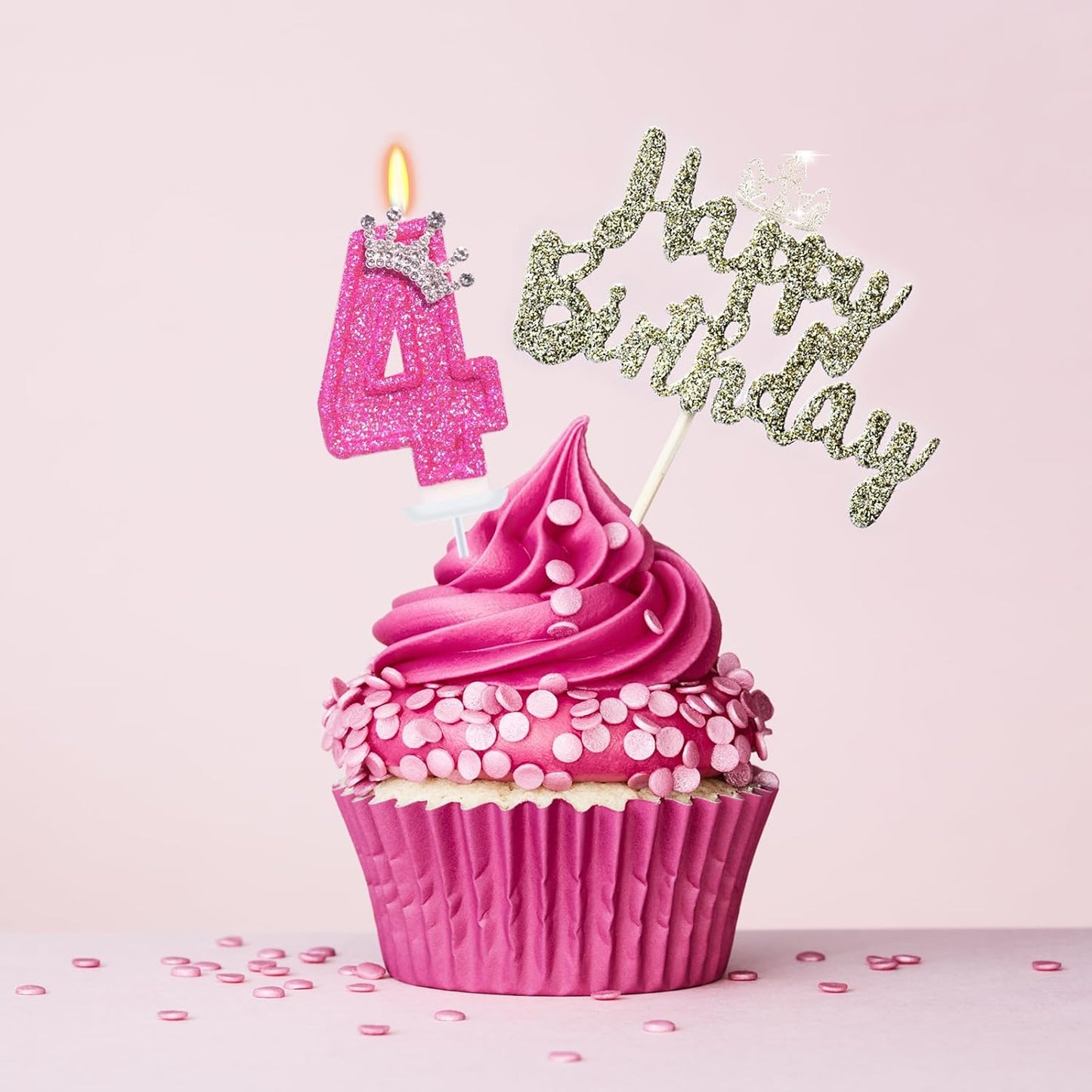 Birthday Candle for Cake, Crown Rose Number Cake Candles, 2.76 inch Number Happy Birthday Candle, Cake Topper Decoration for Birthday Party (Number 4)