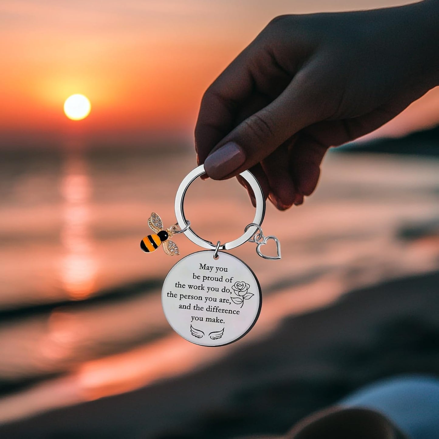 Bee Keychain, Teacher Appreciation Gifts for Women, Cute Bumble Bee Themed Inspirational Keyring Gifts for Teachers, Coworkers, Honey Lovers Key Chain