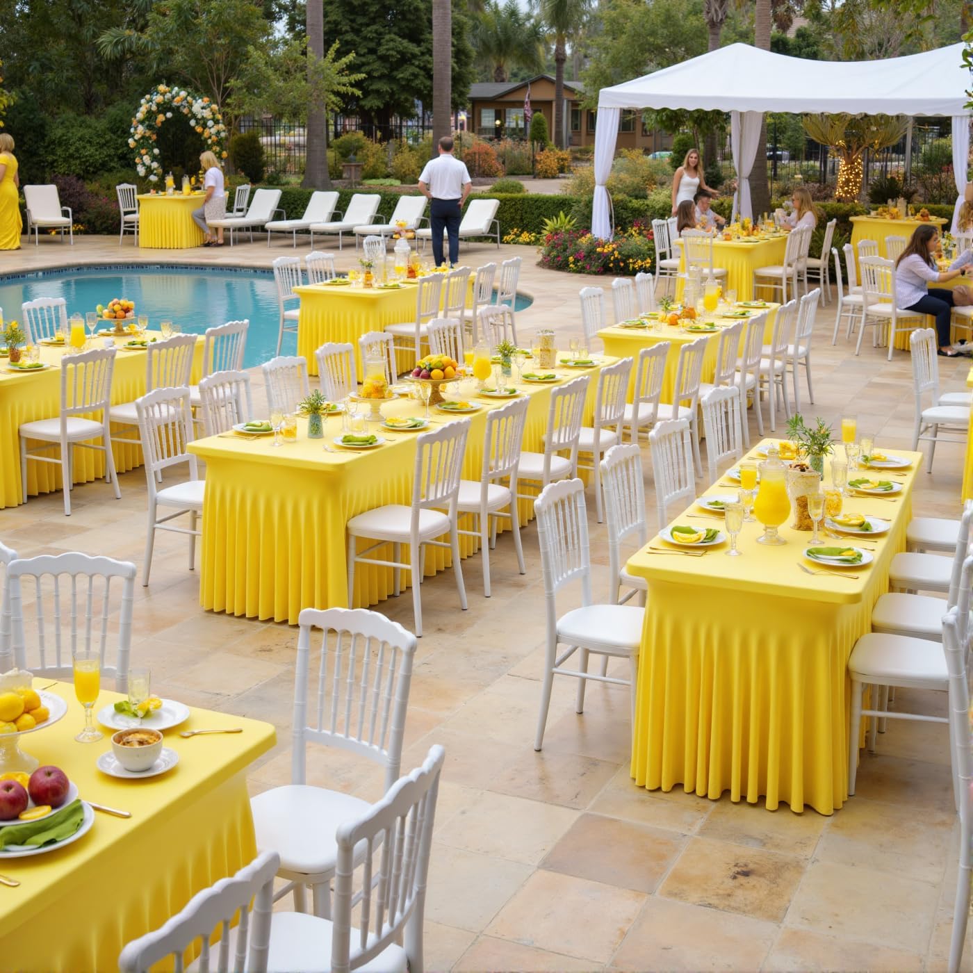 Leegleri 2 Pack Yellow Spandex Fitted Table Clothes for 6 Foot Rectangle Tables - Wrinkle Free, Perfect for Banquets, Weddings & Parties