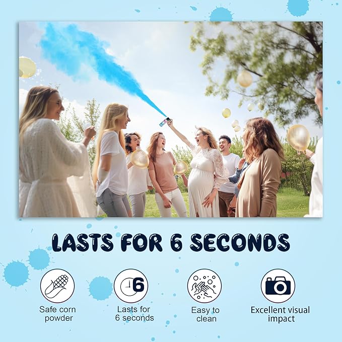 POPUPARTY 2 Pack Blue Gender Reveal Fire Extinguishers with 4 Pack Blue Confetti Cannons for Baby Boy Gender Reveal Party