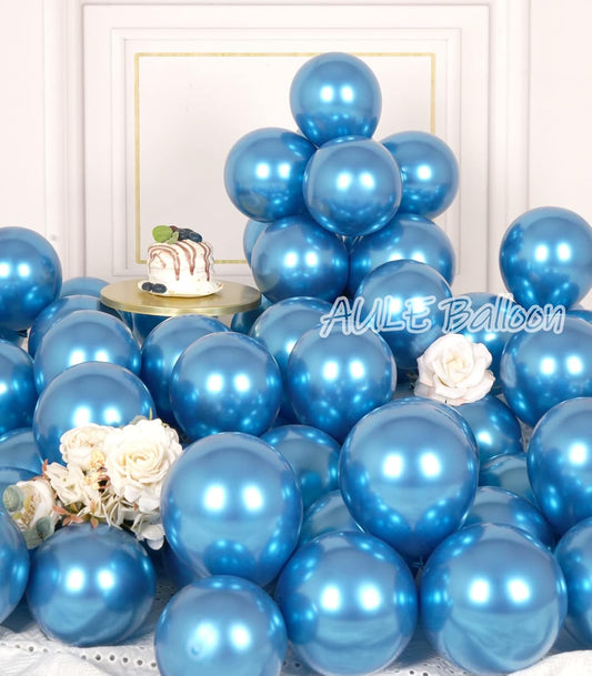 AULE Metallic Blue Balloons 5 inch 50 Pcs Blue Latex Balloons Chrome Helium Shiny Thicken Balloon Perfect Party Decoration for Wedding Birthday Baby Shower Graduation Christmas Carnival