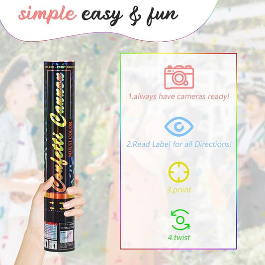 Confetti Cannon Multicolor Party Poppers 12 Inch Poppers 6 Pack Popper Cannon Biodegradable Confetti Popper for Graduation Birthday Wedding Christmas New Year Celebration Confetti Shooters