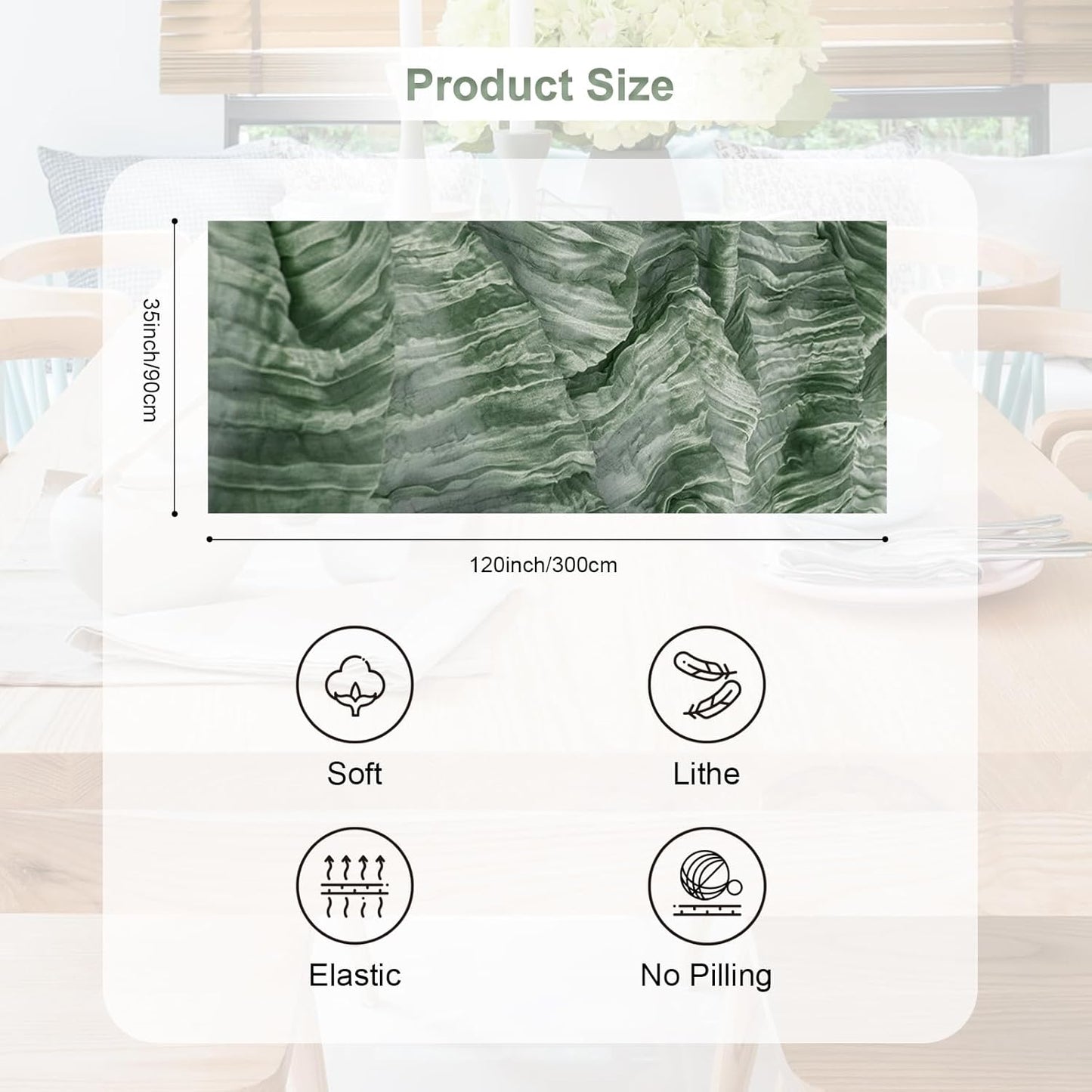 20 Pack Sage Green Cheesecloth Table Runner 35x120 Inch 10Ft Rustic Gauze Cheese Cloth Table Runner Sheer Cheesecloth Table Runners for Wedding Party Bridal Shower Decoration