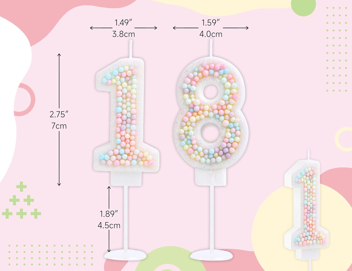 18th Birthday Candle Macaron Glitter 3D Pastel Number 18 Candles for Birthday Cakes Girl Women Sweet Theme Birthday Wedding Anniversary Party Cake Decoration