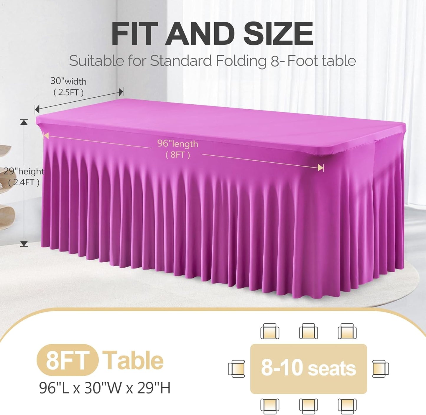 PARTISKY Fuchsia Spandex Tablecloth for 8ft Rectangle Tables, Stretchable Table Cover Skirt for Folding Tables Weddings Parties Banquets Events Trade Shows and Dessert Table