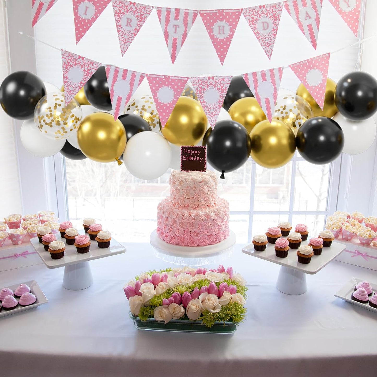 50pcs Black Gold and White Balloons with 12inch Metallic Gold and Black Confetti Balloons for Class of Graduation, 30th 40th 50th Birthday Party Decoration