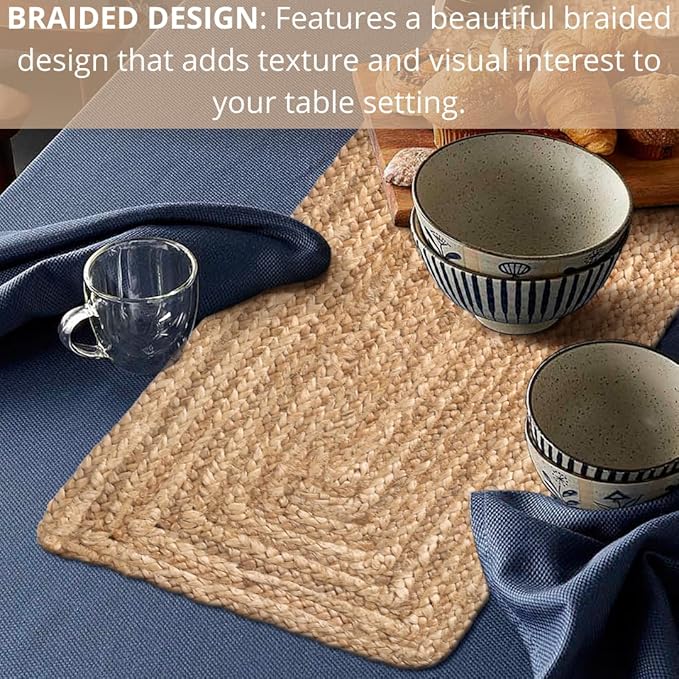 Comfy-co Jute Braided Burlap Table Runner - 36x13 Inches, 100% Jute, Rustic Vintage Style for Weddings, BBQs & Holidays