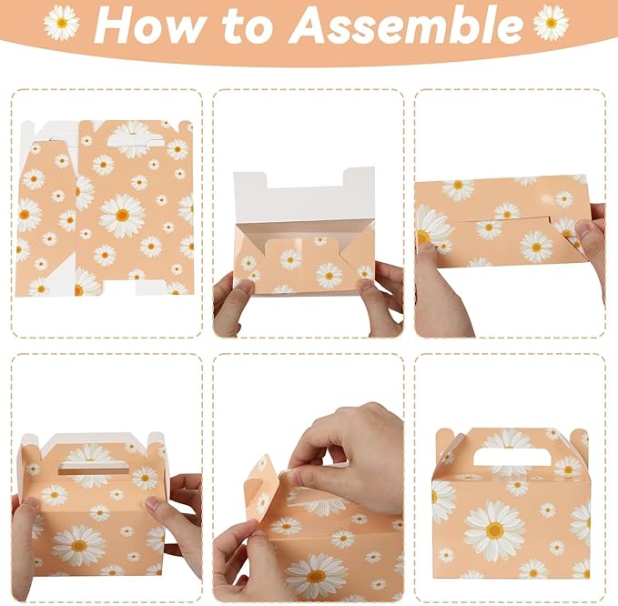 12 Pcs Daisy Flower Treat Boxes Party Supplies Hippie Daisy Flower Summer Party Favors Goodie Gift Boxes for Girls Birthday Baby Shower Wedding Decorations Retro Hippie Boho Treat Candy Box Home