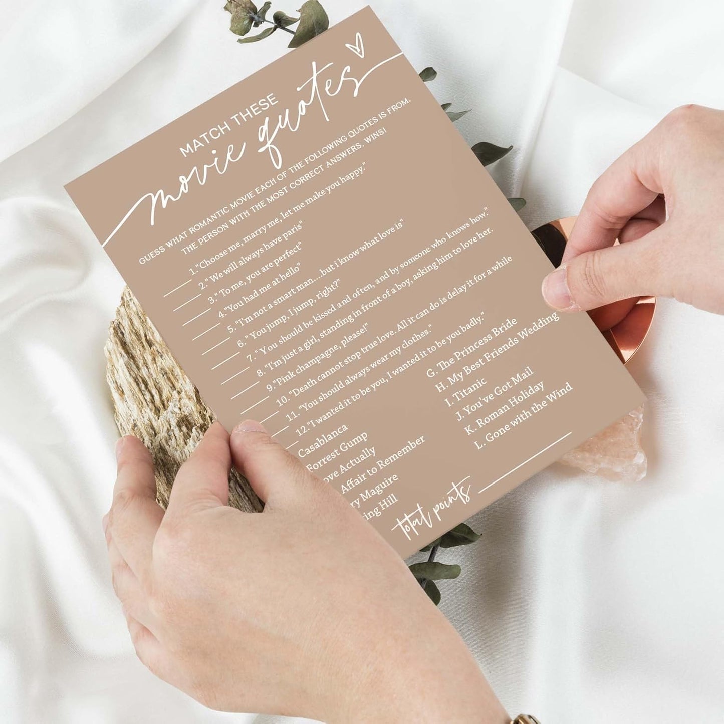 Bridal Shower Games Cards, Match These Movie Quotes, 25 Game Cards with 1 Answer Card, Engagement Party Wedding Games for Guests, Minimalist Brown Wedding Party Supplies - D09