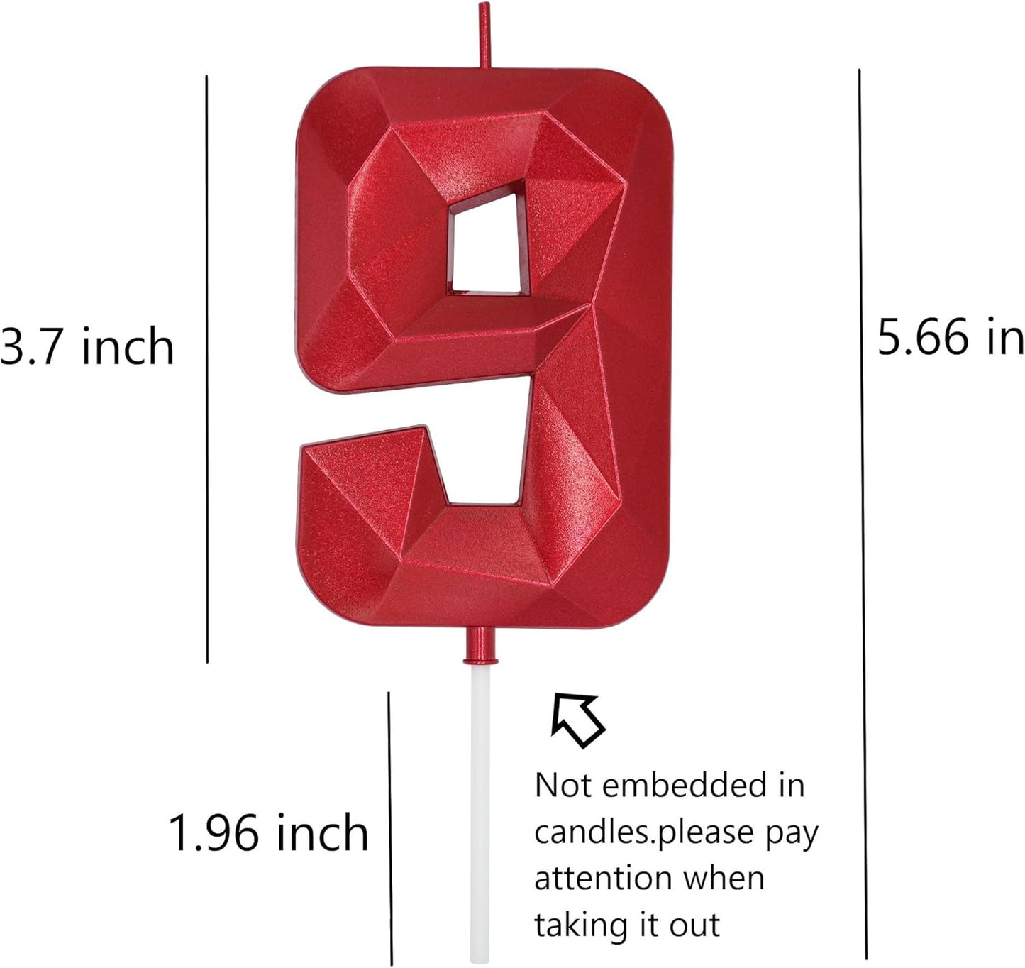 DERVENTA Large Birthday Candle Number 3D Red 3.7 inch Party Celebration Anniversary Decoration Cake Topper 1 Piece (Number 9 Red)