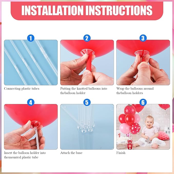 6 Sets Strawberry Balloon Stand Kit for Table Strawberry Baby Shower Centerpieces with Balloon Sweet Strawberry Party Balloon Decorations for Girls Strawberry Birthday Themed Supplies