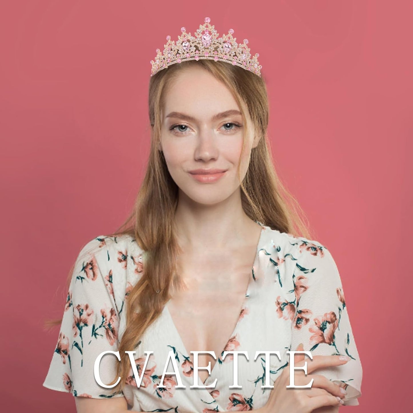 CAVETEE Crown for Women, Tiaras for Women Pink Princess and Queen Crown Crystal Headbands Hair Accessories for Bridal Birthday Prom Party