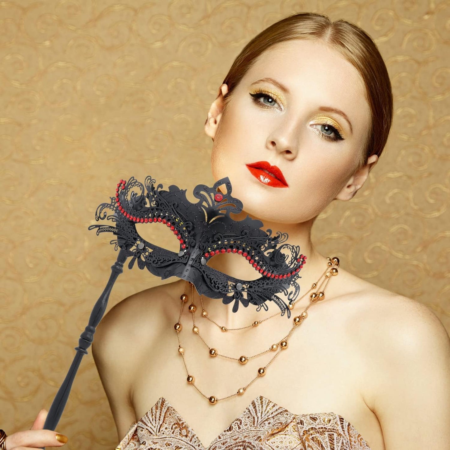 Coddsmz Masquerade Mask with Stick Venetian Mask Mardi Gras Decorations for Womens Halloween Costume Mask