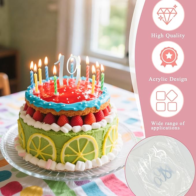 2 Sets Acrylic Number Cake Toppers - Silver Mirrored 0-9 Cake Decoration for DIY Wedding, Anniversary, Birthday & Party Decoration