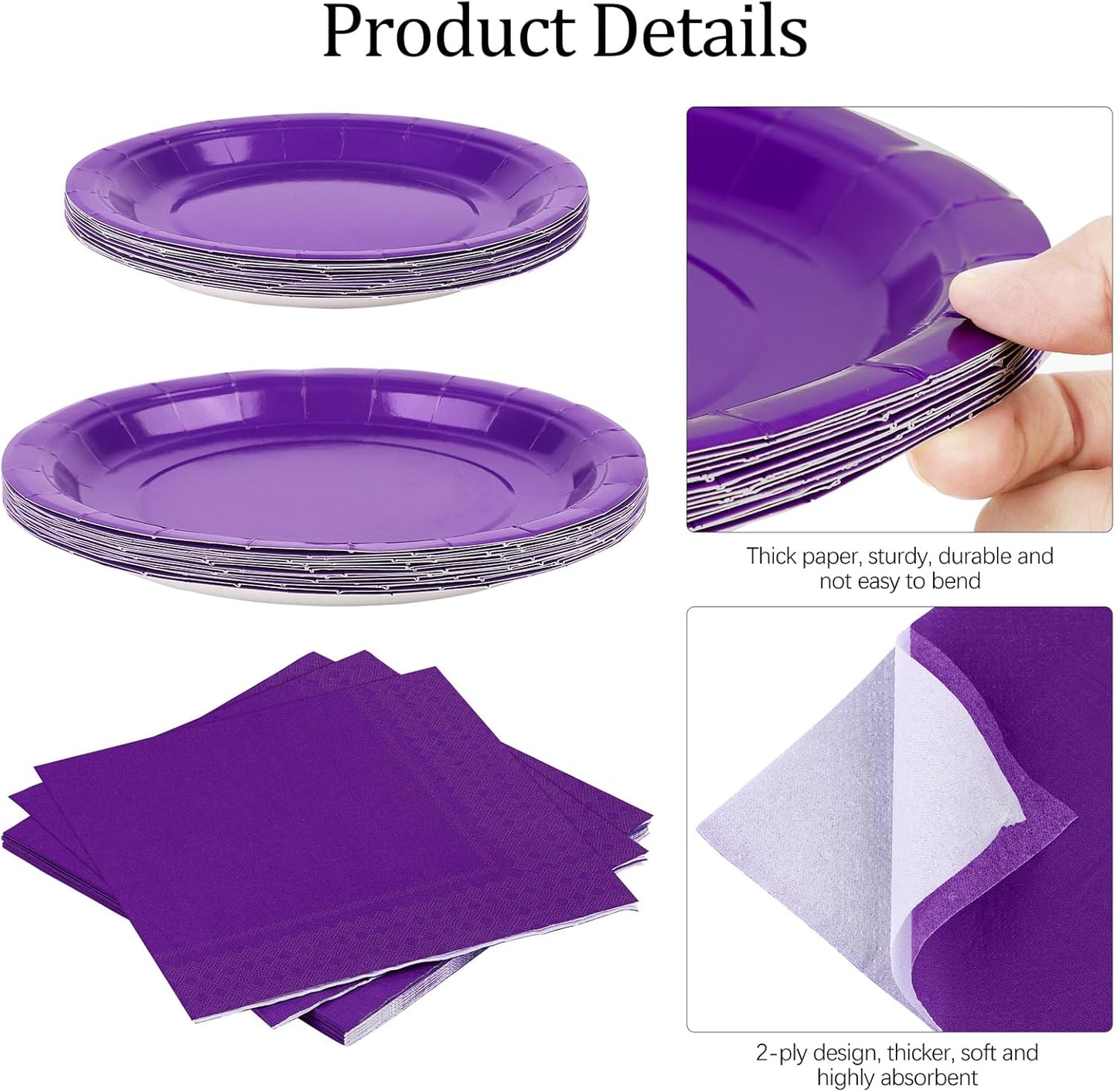 Ruisita 48 Pieces Dark Purple Party Supplies Solid Dark Purple Tableware Including 7 Inch and 9 Inch Paper Dinner Plates 2 Ply Napkins for Wedding, Birthday Party, Picnic, Barbecue (Serves 16)