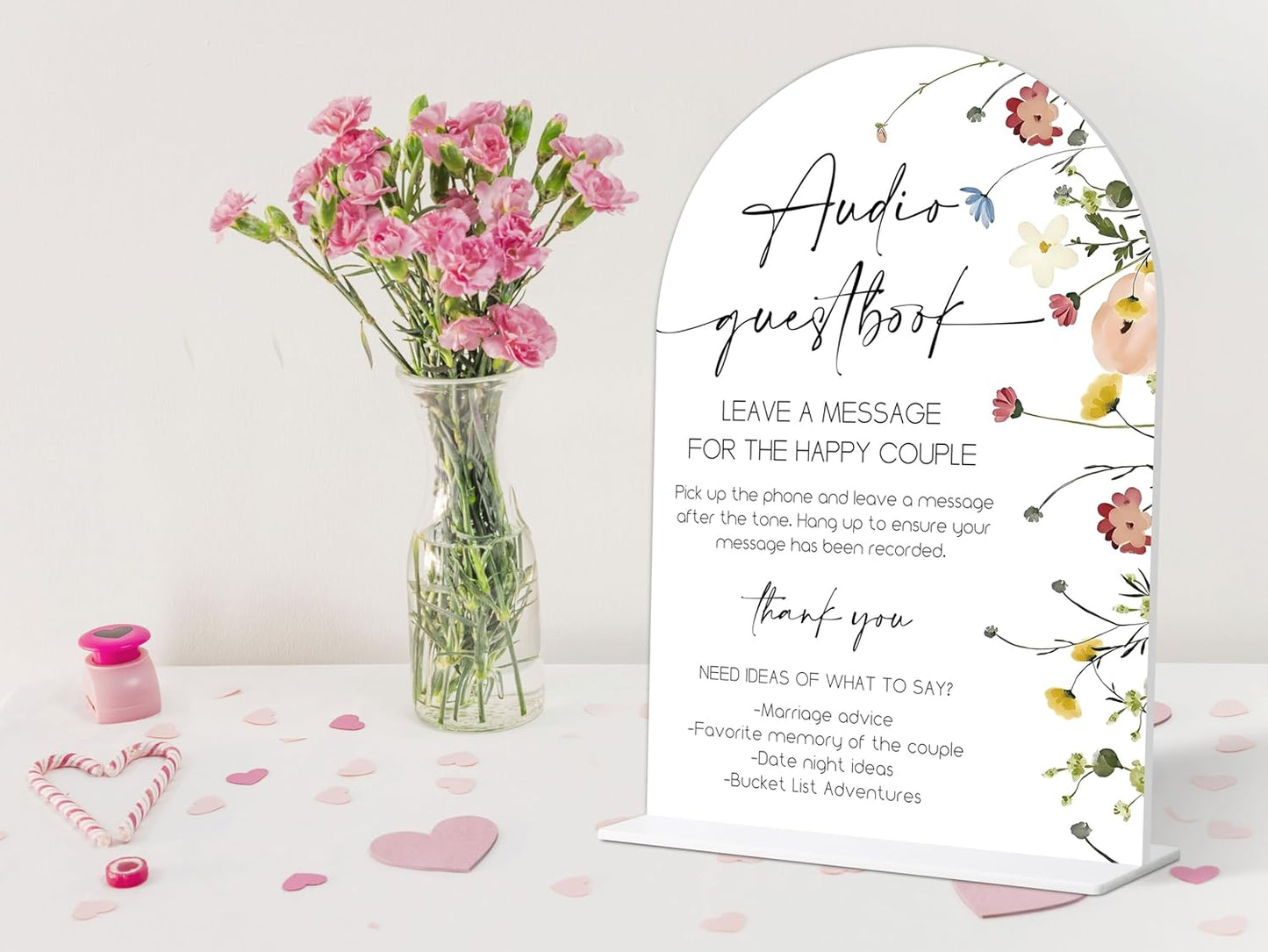 Audio Guest Book Sign, Flower Style Bridal Shower Sign for Wedding, Engagement, Bridal Shower and Reception, Bridal Shower Decorations, Wedding Shower Favors, 6X8 Inch Acrylic Arch Signs with Stand,31