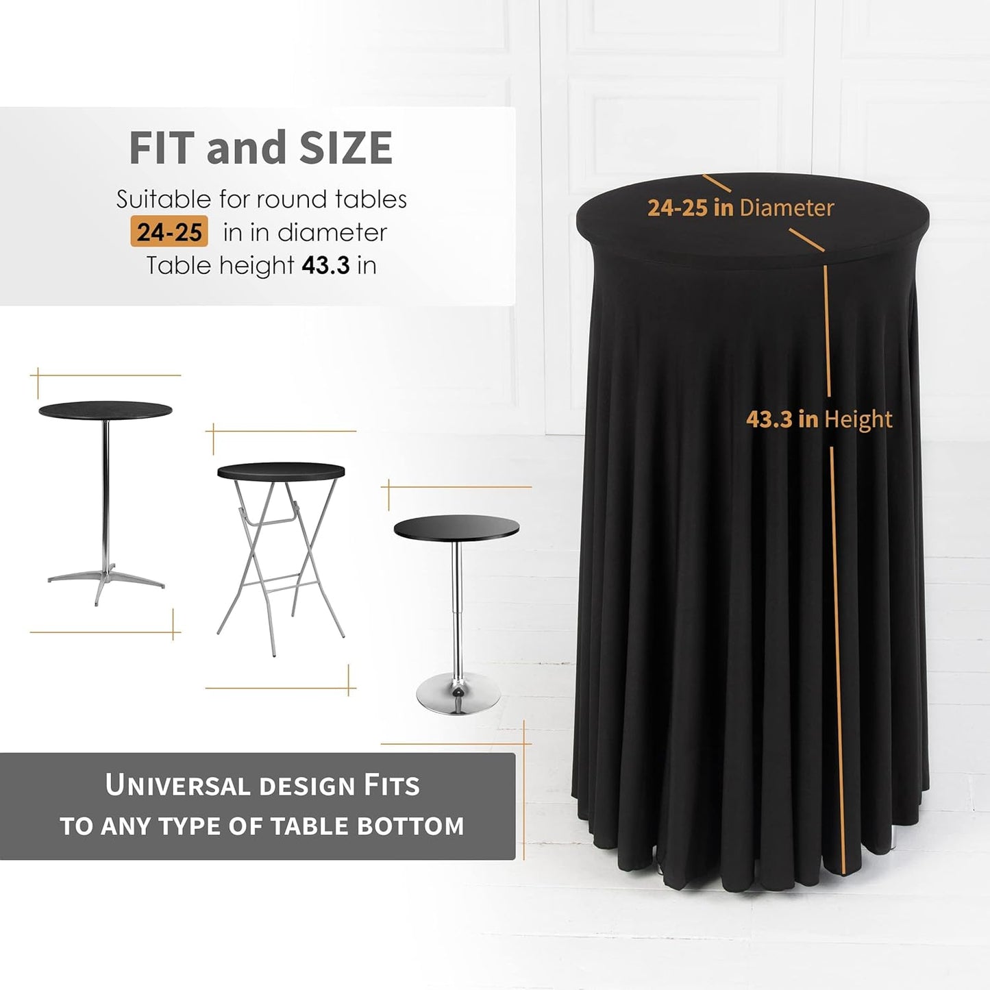 Your Magic Moment Round Cocktail Table Skirt Black Set of 2 for highboy Round Tablecloth Spandex Fitted Table Covers for 24 in Small Corner