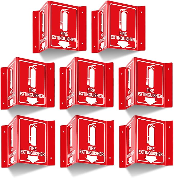 GicnKeuz Fire Extinguisher Sign with Down Arrow, 8" x 6" Fire Extinguisher Two-Sided Acrylic Projecting V-Sign, Including Screws, Easy to Install, Home Office/Business Use (8 Pack)