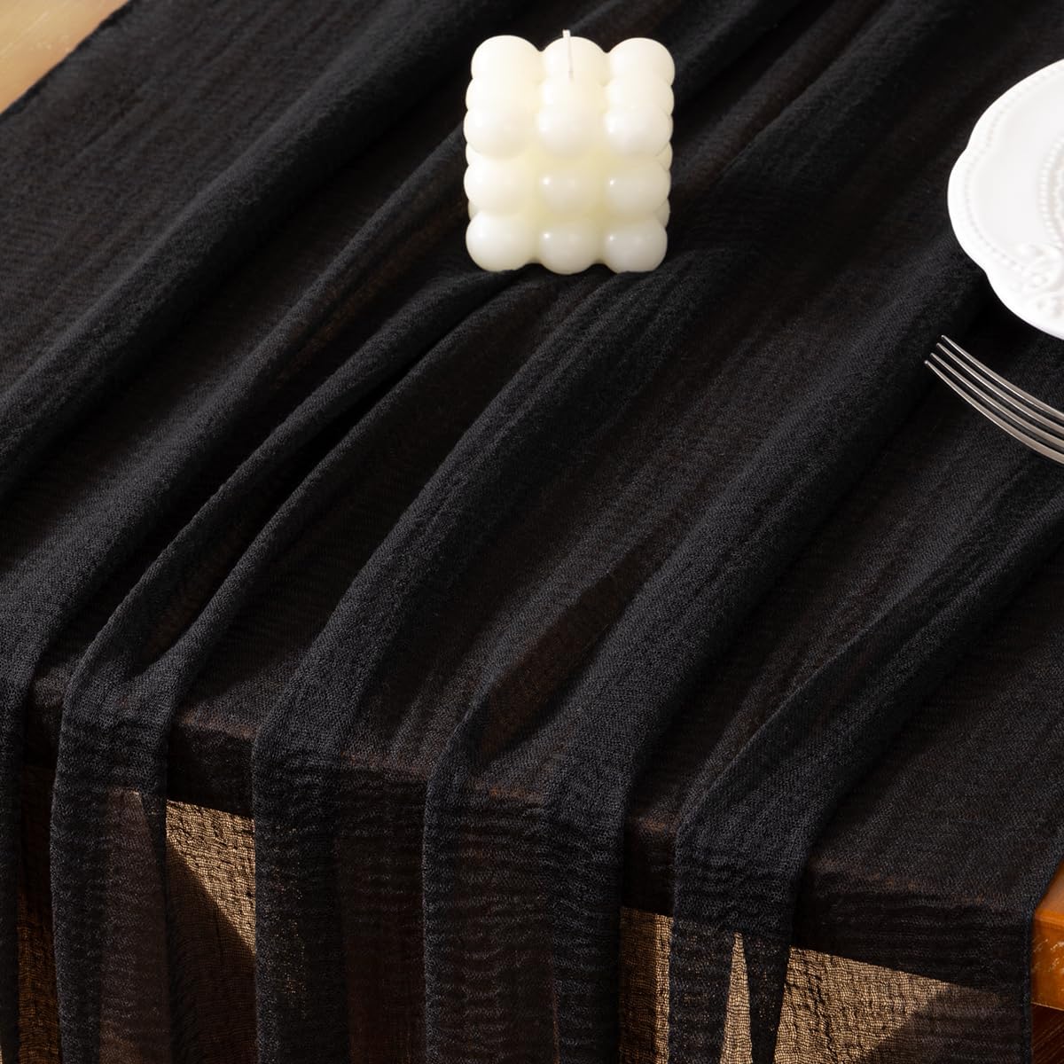 Socomi Black Halloween Table Runner Fall Thanksgiving Gauze 120 Inch Rustic Boho Cheese Cloth Runner for Wedding Party Baby Bridal Shower Centerpiece Decoration Holiday Home Decorations