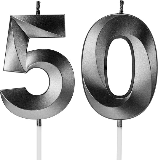 50th Birthday Candles Numbers for Cakes Candle Happy Fiftieth Birthday 3D Designed Wedding Anniversary Party Cake Topper Decorations (50, Black)