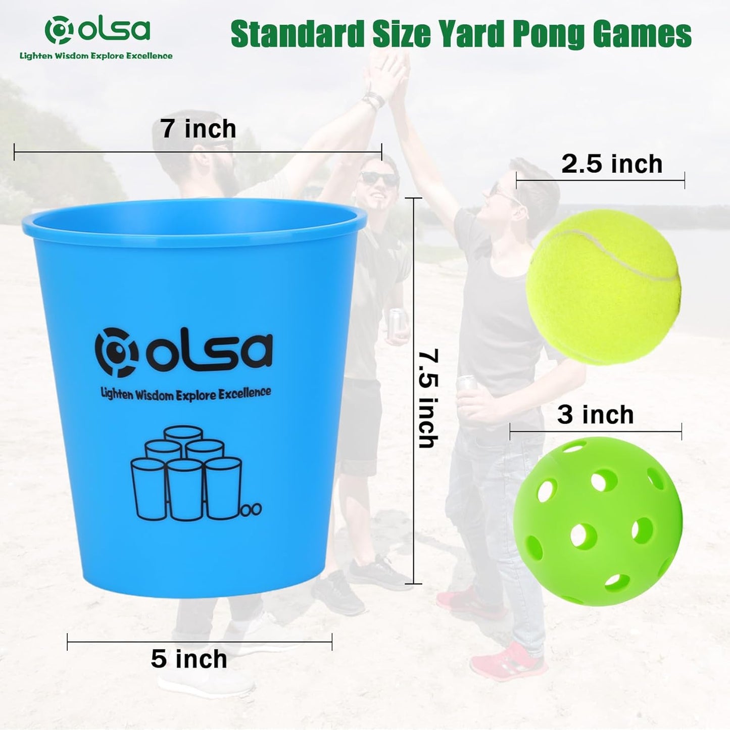 Olsa Giant Yard Pong Backyard Games, Outdoor Games for Adults, Giant Lawn Game with 12 Buckets, Balls, Carrying Bag-Party Game for Beach Camping Outdoor Party(Blue)