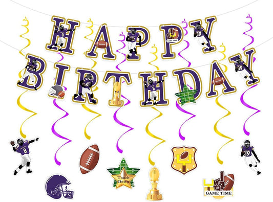 Football Birthday Party Decorations Football Birthday Banner with Super Bowl & Themed Party Supplies for Gameday Tailgate Decorations (Pre-Strung)