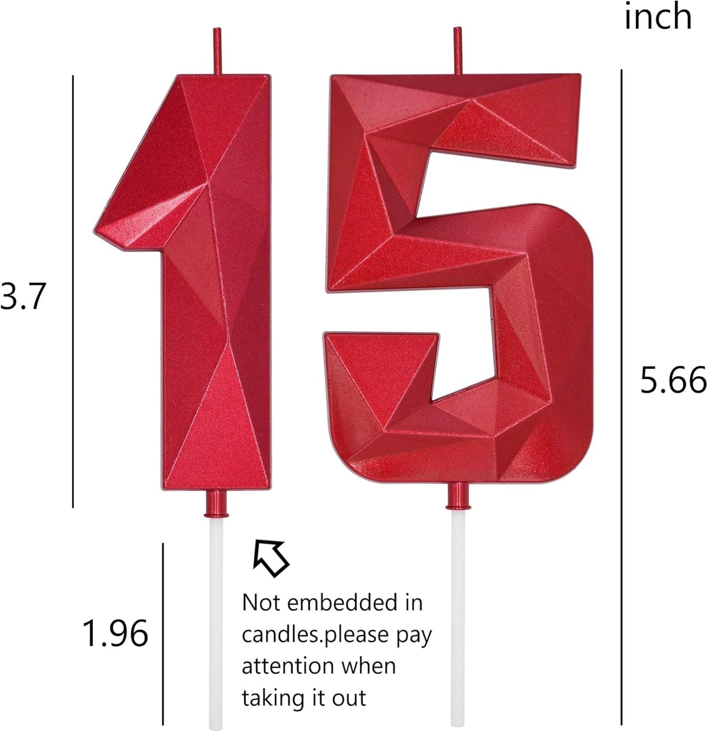 DERVENTA Birthday Candles Big Numbers 3D Red 3.7 inch Party Cake Topper 1 Piece (Number 15 Red)