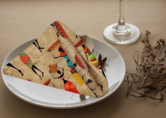 Yibeas African Woman Cloth Napkins Dinner Table Napkins Beautiful African Woman on Vintage Grunge Background Washable Reusable Napkins Set of 4 Home Holiday Party Wedding