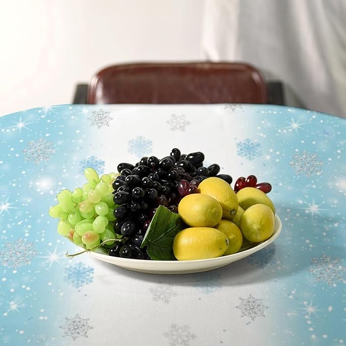 YCness Christmas Snowflakes Tablecloth, Blue Silver Shimmering Snowflake Winter Seasonal Decoration Table Cover for Winter Christmas Birthday Holiday Party Dinner, 60x90 Inch