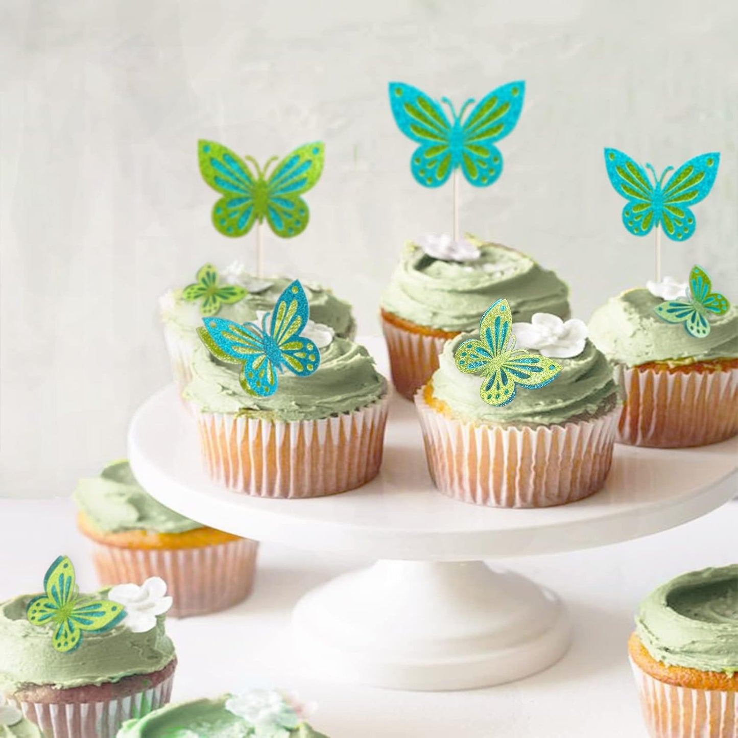 13-Piece Butterfly Cake Toppers - 3D Cupcake Toppers for Girls & Women's Birthdays (Greenish Blue)