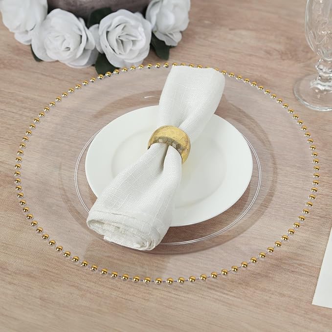 Efavormart 10 Pack Clear Gold Economy Plastic Charger Plates with Beaded Rim, Round Decorative Serving Plates - 13"