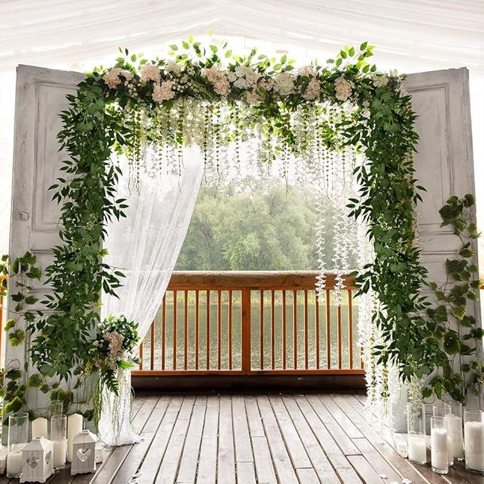 Fake Greenery Garlands Artificial Silver Dollar Eucalyptus Garland in Grey Green and Willow Twigs Garland Intertwined Together for Rustic Wedding Arch Swag Doorways Table Runner Decoration