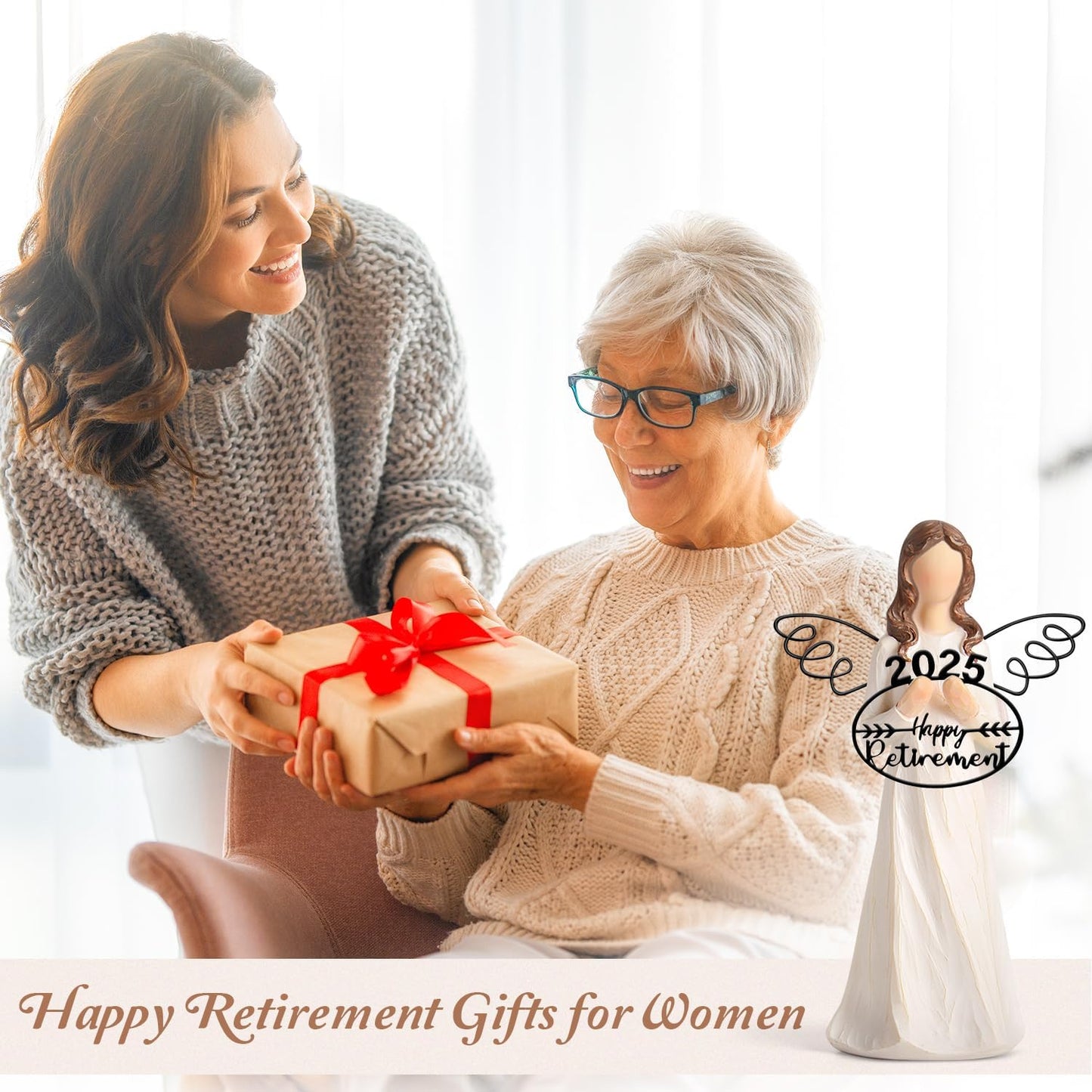 Retirement Gift for Woman 2025 - Happy Retirement Gifts for Coworker Teacher Nurses Boss Mom Grandma Sister Retirees Women Retirement Party Decorations with Angel Figurine Retirement Blessing Card