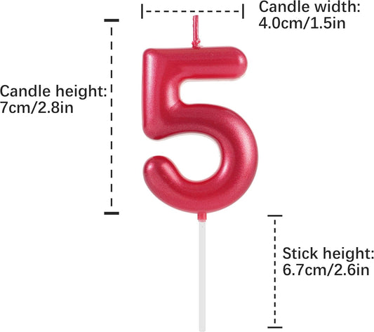 Red Number 5 Birthday Candles, Cake Toppers for Birthday/Baby Shower/Anniversary/Wedding Party Celebrating/Decorating. (Red Number 5)