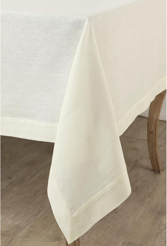 Solino Home Ivory Linen Tablecloth 60 x 120 Inch - 100% Pure Linen Table Cloth for Rectangle Tables - Fete, Machine Washable Tablecloth for Fall, Autumn, Thanksgiving, Christmas, Holiday