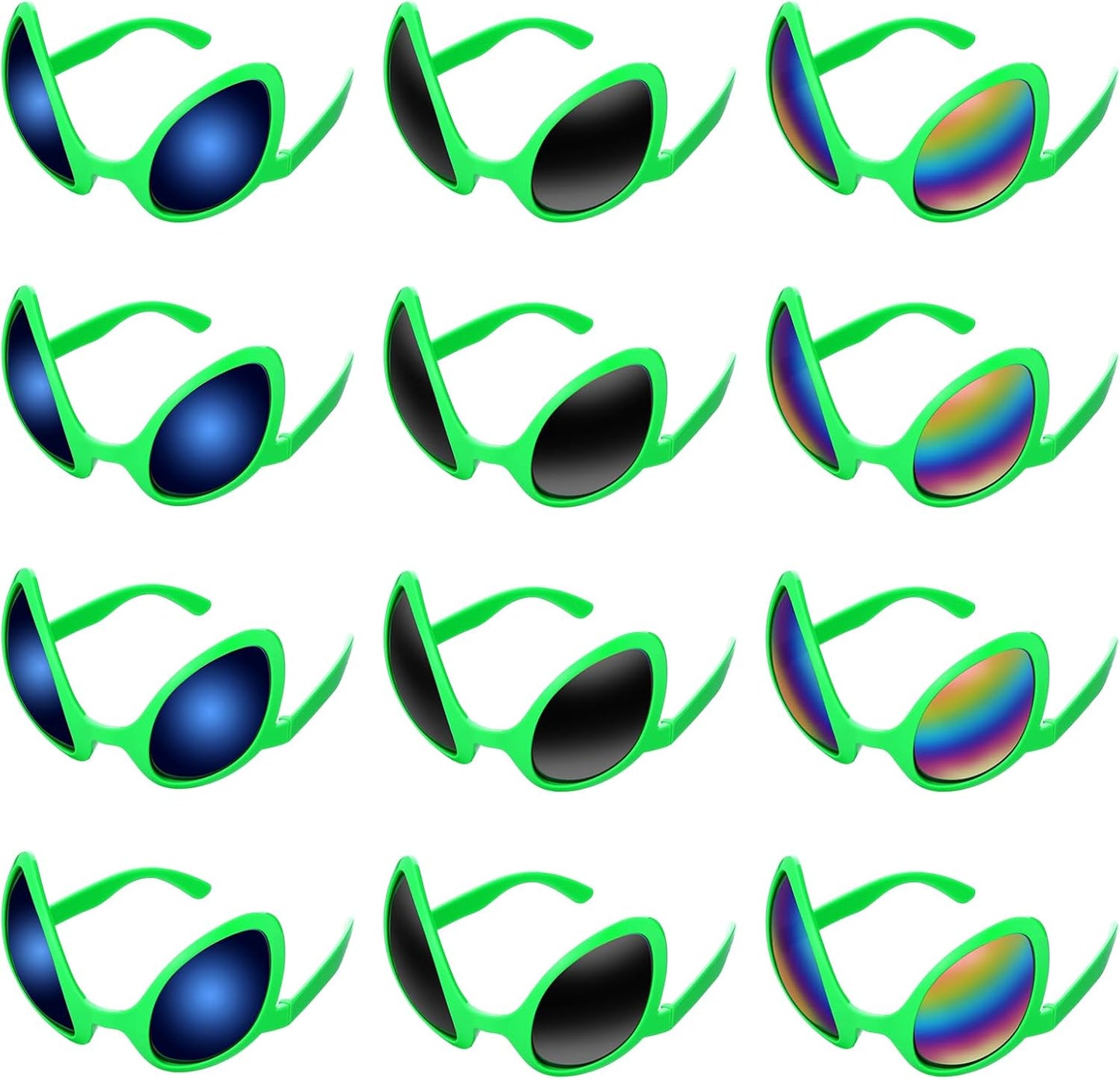 Bencailor 12 Pack Halloween Alien Glasses with Lenses Funny Glasses for Alien Costume Accessories Halloween Night Party Favor (Green)