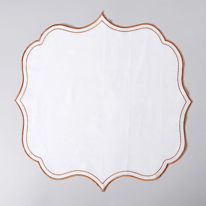 FINGERCRAFT Cloth Napkins, Everyday Use Scallop Embroidery Design, Premium Quality Natural Cotton Napkin Set of 6 Perfect for Parties Dinners Weddings Easter Napkin Cloth 20x20 inch White/Rust
