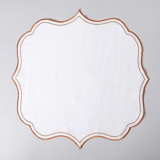 FINGERCRAFT Cloth Napkins, Everyday Use Scallop Embroidery Design, Premium Quality Natural Cotton Napkin Set of 6 Perfect for Parties Dinners Weddings Easter Napkin Cloth 20x20 inch White/Rust